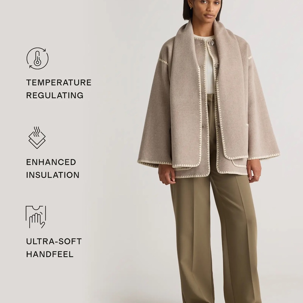 NWT Quince Double-Faced Merino Wool Scarf Coat in Oat color size Large - Picture 8 of 14